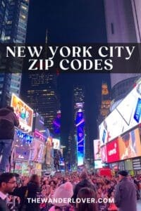 Times square New York with the Text New York City Zip Codes
